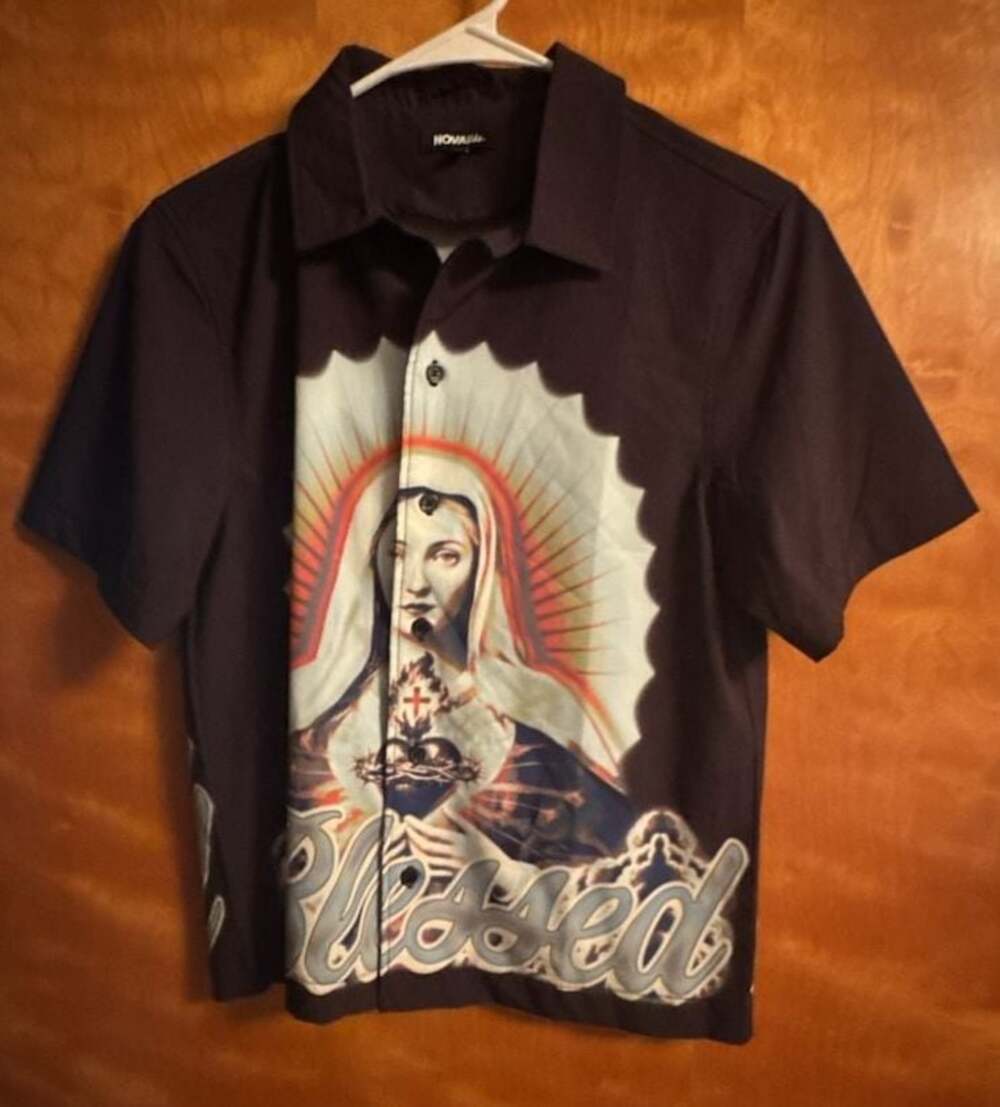 NOVA Kids Stay Blessed Virgin Mary Short Sleeve Button Shirt
